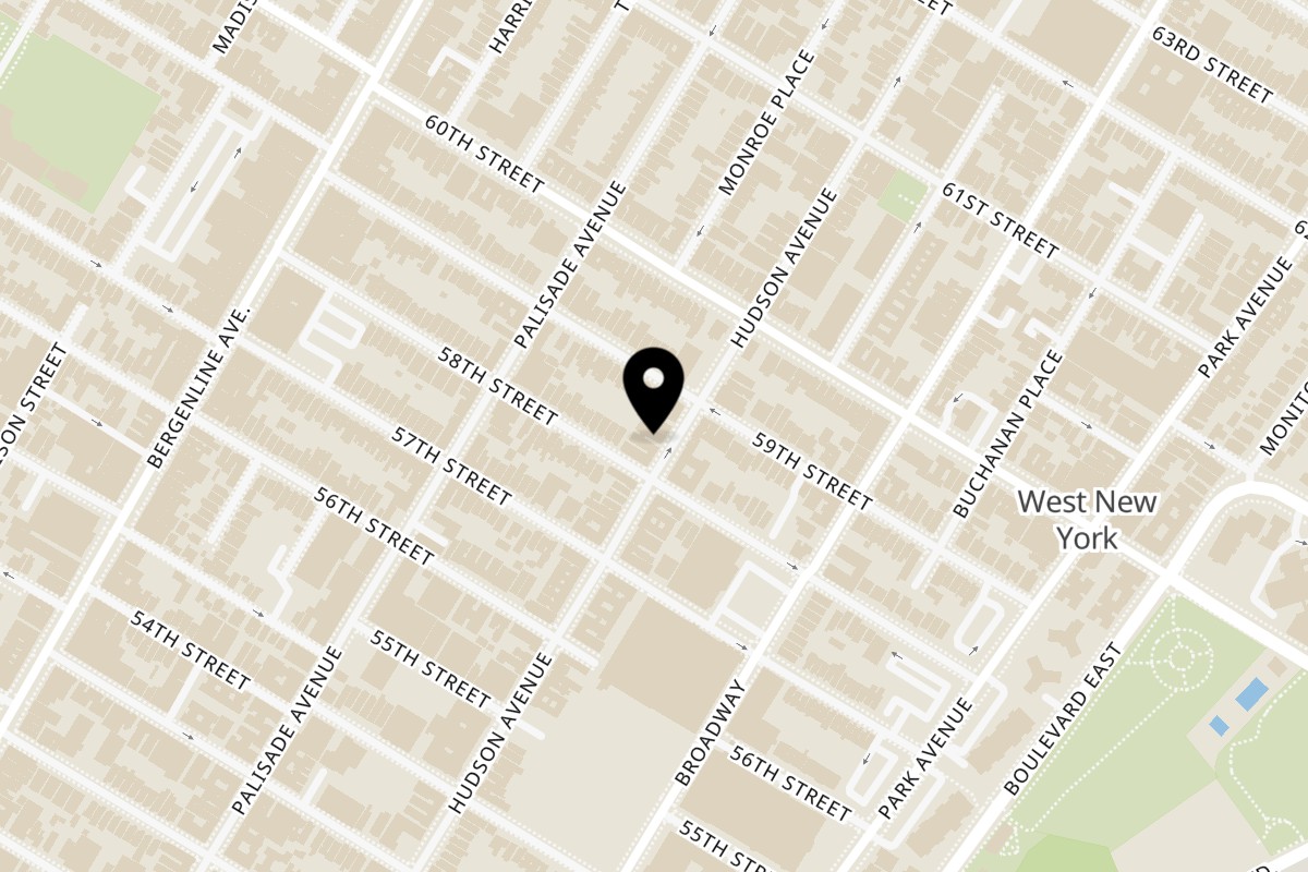Map showing the location of Envigado Restaurant & Bakery Hudson Ave on 5811 Hudson Ave Apt 1 in West New York
